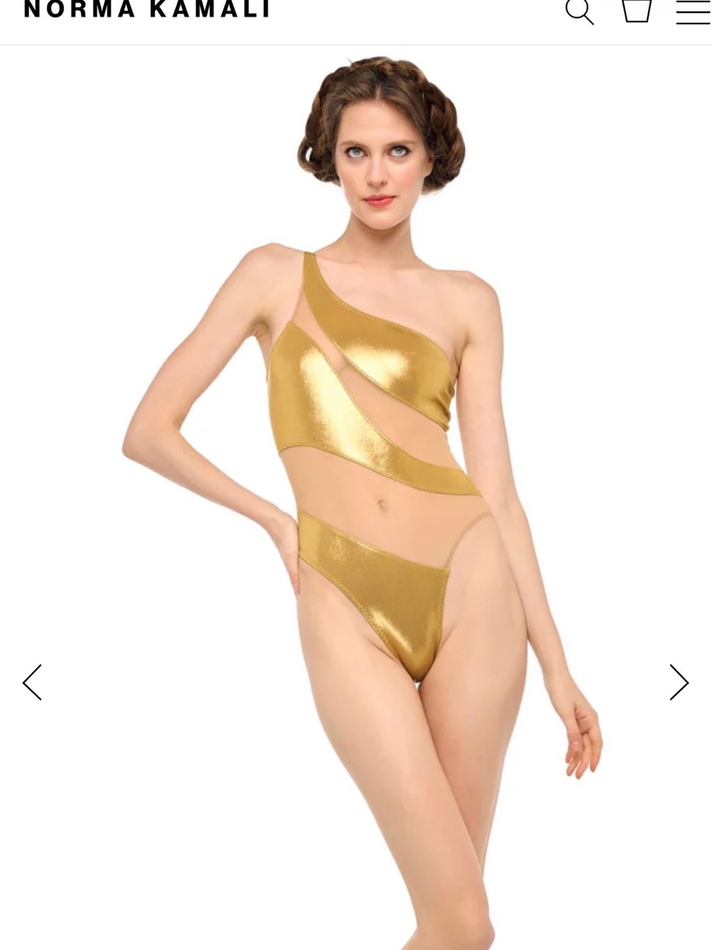 Norma Kamali Snake Mesh Mio Gold One-Shoulder Swimsuit Small